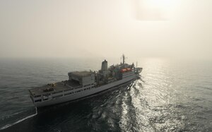 The aircraft carrier USS Theodore Roosevelt (CVN 71) and United Kingdom’s Royal Fleet Auxiliary (RFA) Fort Rosalie (A385)