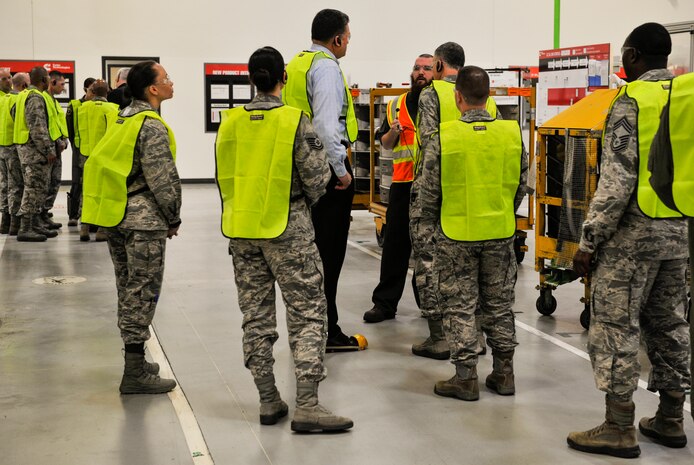 Participants in a continuous process improvement course tour a turbine facility Feb. 15, 2018, at Cummins Turbo Technology in Charleston, S.C.