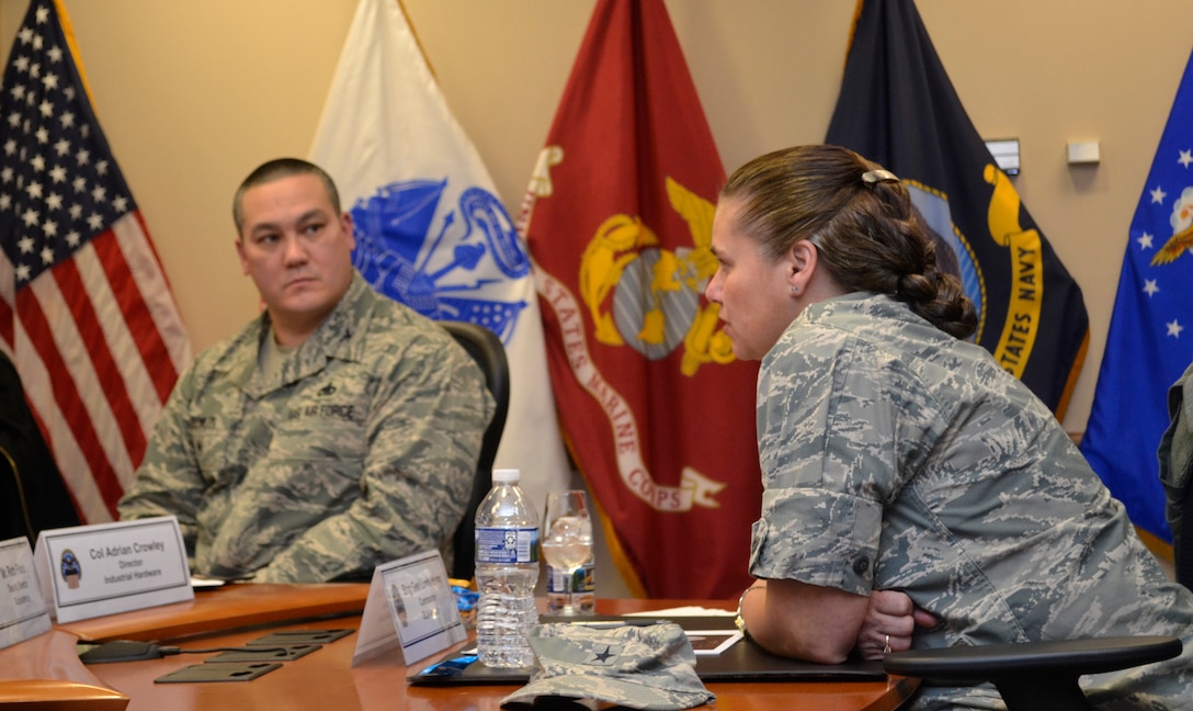 DLA Aviation Commander Air Force Brig. Gen. Linda Hurry addresses supply chain senior leaders at DLA Troop Support in Philadelphia on Feb. 12, 2018.