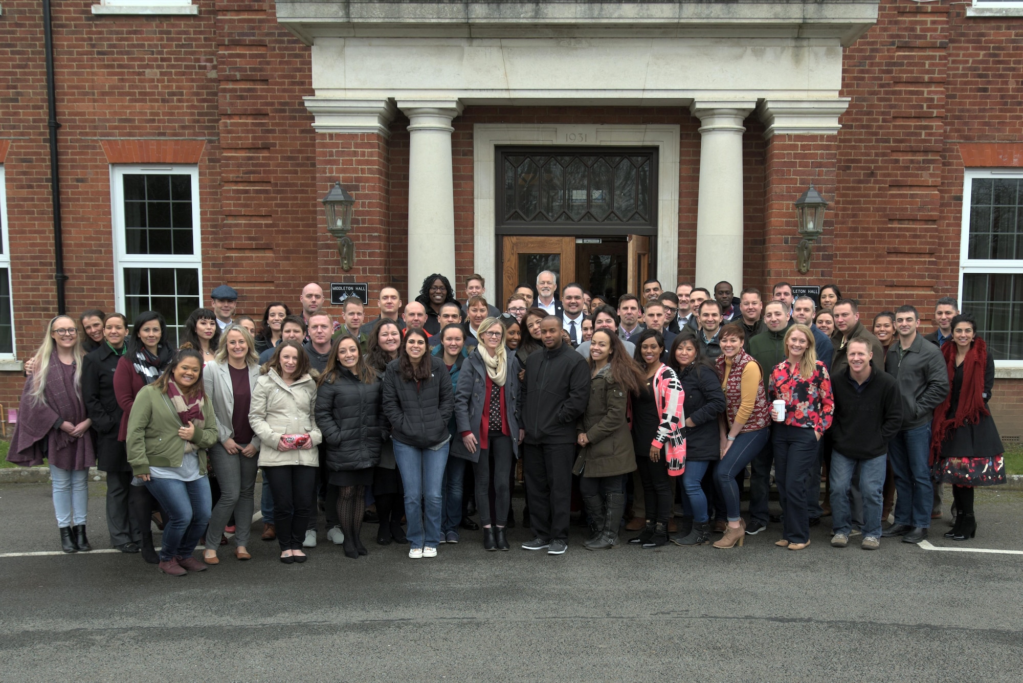 Students from the Master Resilience Trainer Course pose for a photo at RAF Mildenhall, England, Feb. 14, 2018.  Sixty U.S. Air Forces in Europe personnel from Stavanger, Norway; Aviano Air Base, Italy; Moron Air Base, Spain; and surrounding bases in the United Kingdom participated in this collaborative workshop. (U.S. Air Force photo by Airman 1st Class Benjamin Cooper)