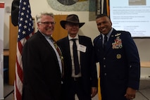 Consul General James Herman, U.S. Consulate General in Frankfurt, Lord Mayor Dr. Klaus Weichel, Kaiserslautern's mayor and U.S. Air Force Lt. Gen. Richard Clark, Third Air Force commander pose for a photo at the German-American Community Office’s 15th Anniversary ceremony Feb. 15, 2018 in Kaiserslautern, Germany. Herman, Klaus and Clark represent three different government entities that have come together to form an international partnership through GACO.