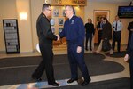 U.S. Air Force Gen. John Hyten, commander of U.S. Strategic Command (USSTRATCOM), greets Australian Navy Vice Adm. Raymond Griggs, Vice Chief of the Defence Force, upon Griggs’ arrival at USSTRATCOM headquarters, Offutt Air Force Base, Neb., Feb. 21, 2018. During his visit, Griggs participated in bilateral discussions with Hyten and other USSTRATCOM leaders and subject matter experts on a variety of topics of mutual interest for Australia and the United States. Engagements like this are part of the long-standing partnership between the two allies to promote regional and global stability. One of nine Department of Defense unified combatant commands, USSTRATCOM has global responsibilities assigned through the Unified Command Plan that include strategic deterrence, nuclear operations, space operations, joint electromagnetic spectrum operations, global strike, missile defense, and analysis and targeting.