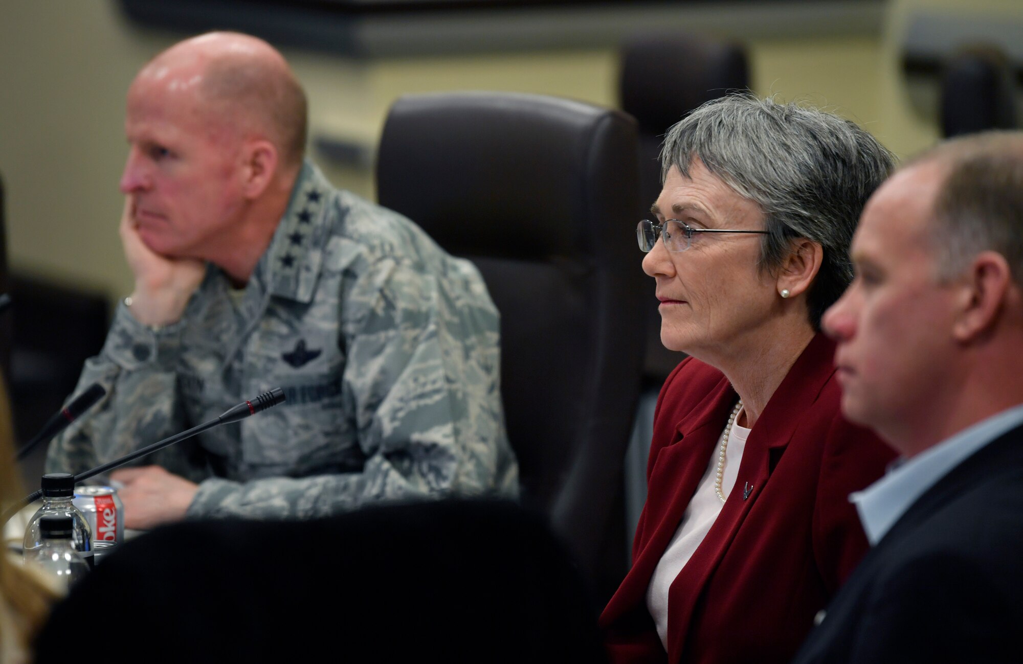 Secretary of the Air Force Heather Wilson and Air Force Vice Chief of Staff Gen. Stephen Wilson listen to civic leaders during an Air Force Civic Leader Conference at Joint Base Andrews, Md., Feb. 15, 2018. (U.S. Air Force photo by Wayne A. Clark)