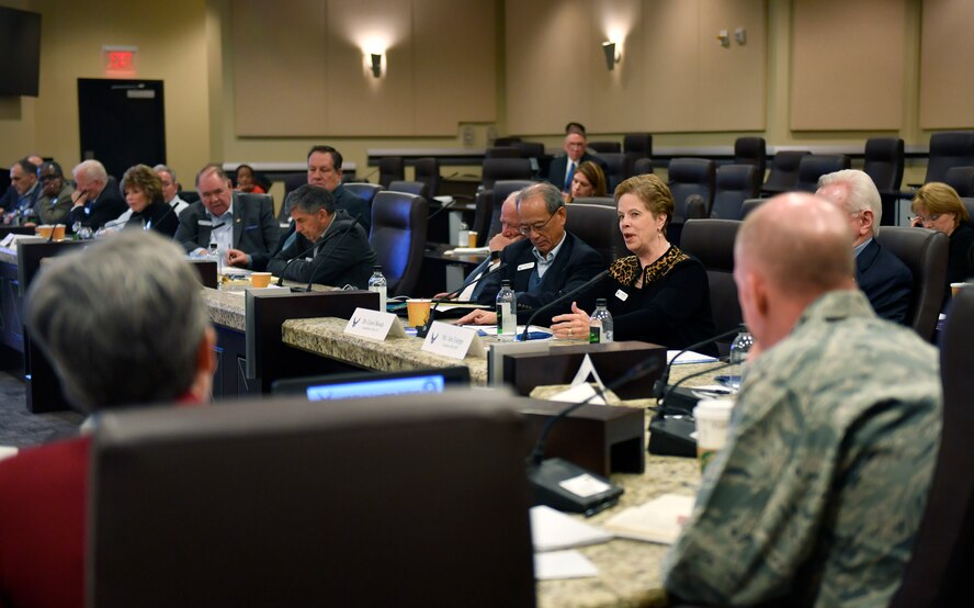 Secretary of the Air Force Heather Wilson and Air Force Vice Chief of Staff Gen. Stephen Wilson listen to civic leaders during an Air Force Civic Leader Conference at Joint Base Andrews, Md., Feb. 15, 2018. (U.S. Air Force photo by Wayne A. Clark)