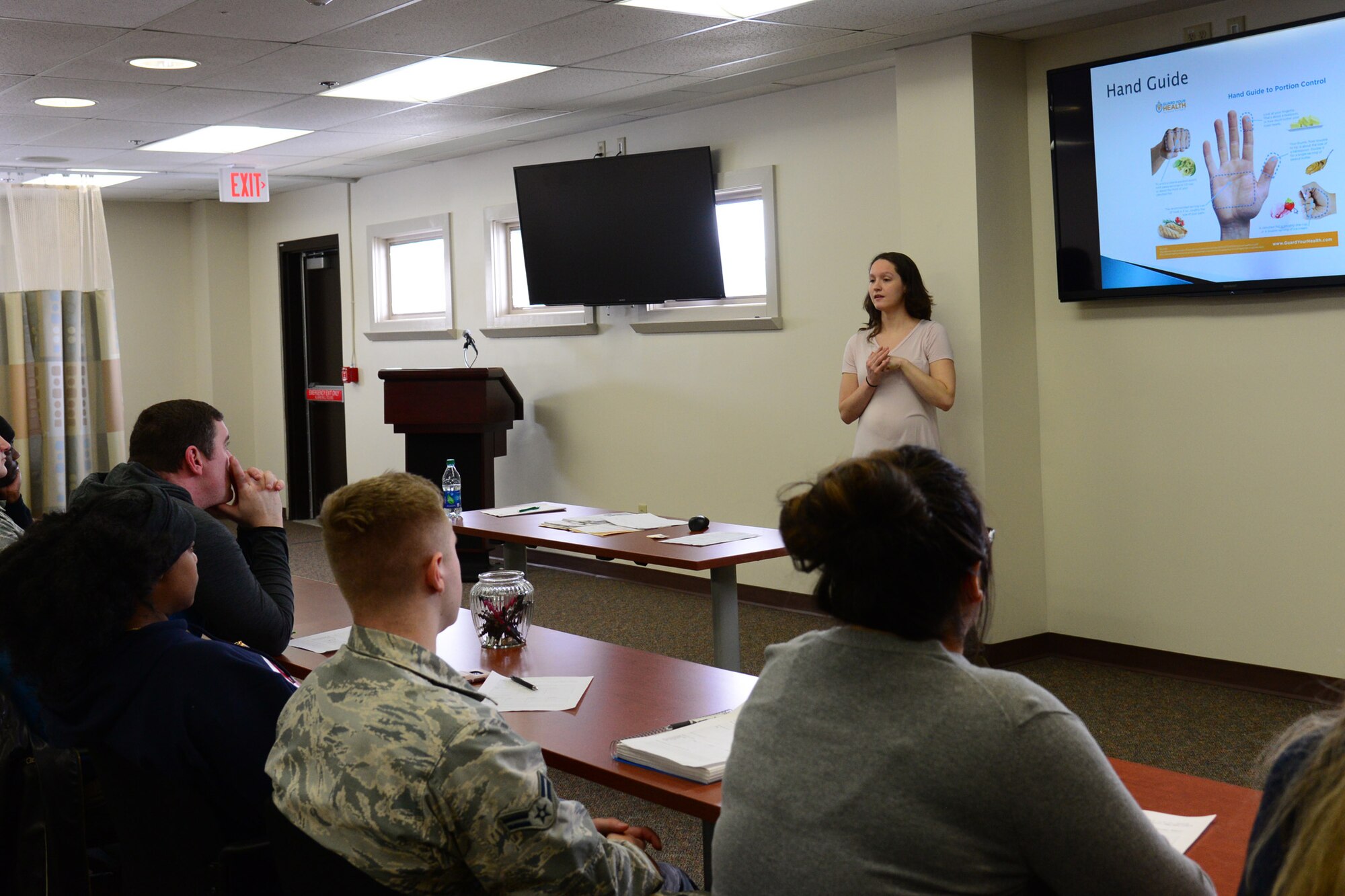 Gabriella Darrow, 341st Medical Operations Squadron health promotion dietician, coaches individuals on health and nutrition Feb. 5, 2018, at Malmstrom Air Force Base, Mont.