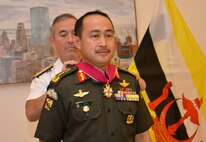 Admiral Harry B. Harris, Jr, Commander, U.S. Pacific Command, presents the Legion of Merit to Pehin Datu Pekerma Jaya Major General Dato Paduka Seri Mohd Tawih bin Abdullah, former Commander, Royal Brunei Armed Forces, at a special event hosted at the residence of U.S. Ambassador to Brunei Craig Allen. Adm. Harris is visiting Brunei to further meaningful engagement on economic and security cooperation with the sultanate. The United States and Brunei have benefited from a mutual friendship since 1850, and a security partnership since 1994.