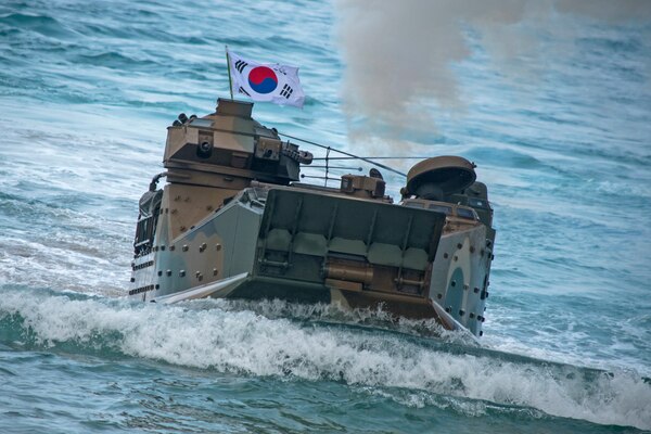 Republic of Korea Marines man an amphibious assault vehicle off Hat Yao Beach, Rayong province, Thailand during Exercise Cobra Gold 2018. CG18 provides a venue for the United States, allied and partner nations to advance interoperability and increase partner capacity in planning and executing complex and realistic multinational force and combined task force operations. CG18 is an annual exercise conducted in the Kingdom of Thailand held from Feb. 13-23 with seven full participating nations.