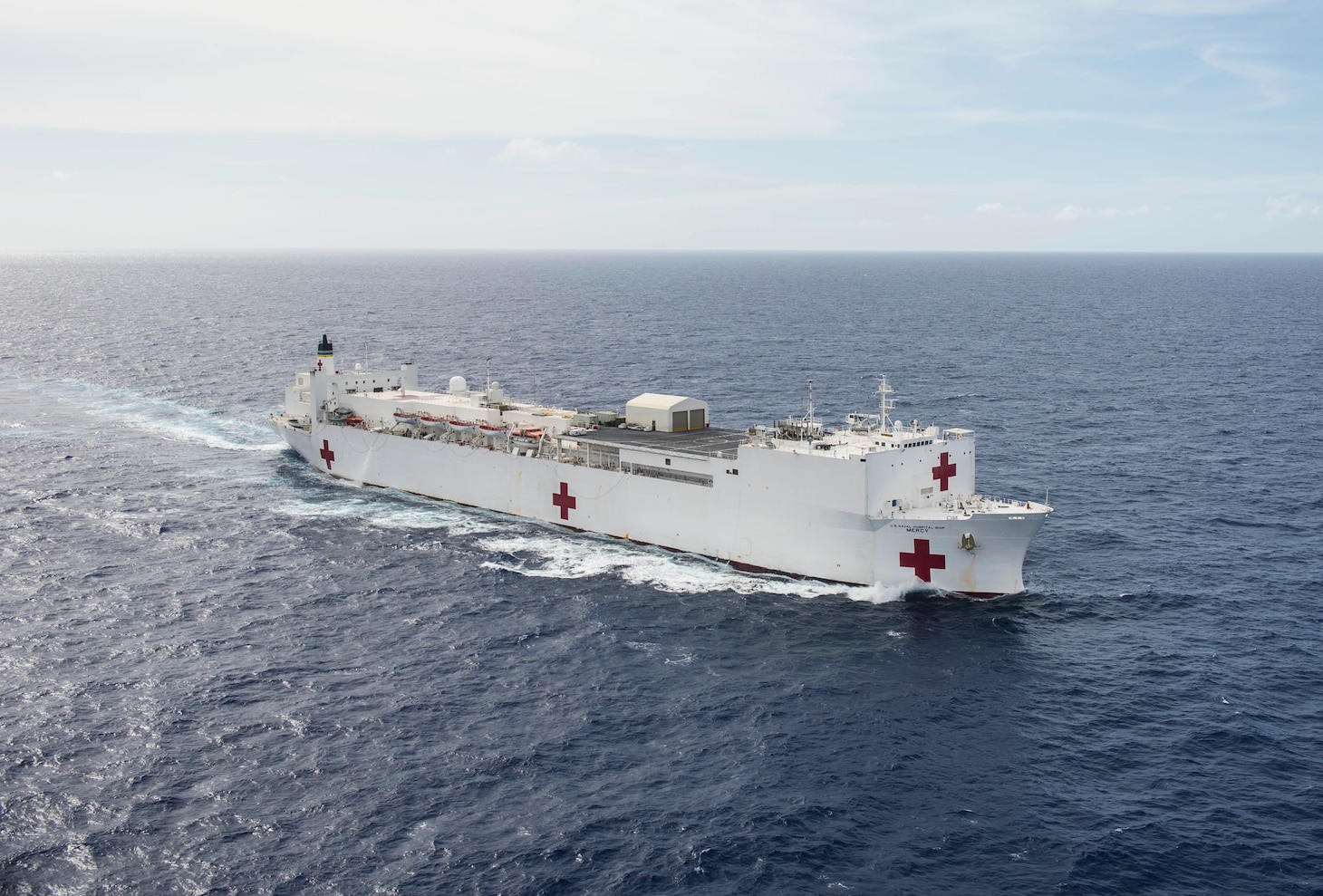 PACIFIC OCEAN (Sept. 12, 2016) USNS Mercy (T-AH 19) steams in the Pacific Ocean after completing Pacific Partnership 2016 in the Indo-Asia-Pacific region. Mercy is sailing to her homeport of San Diego.