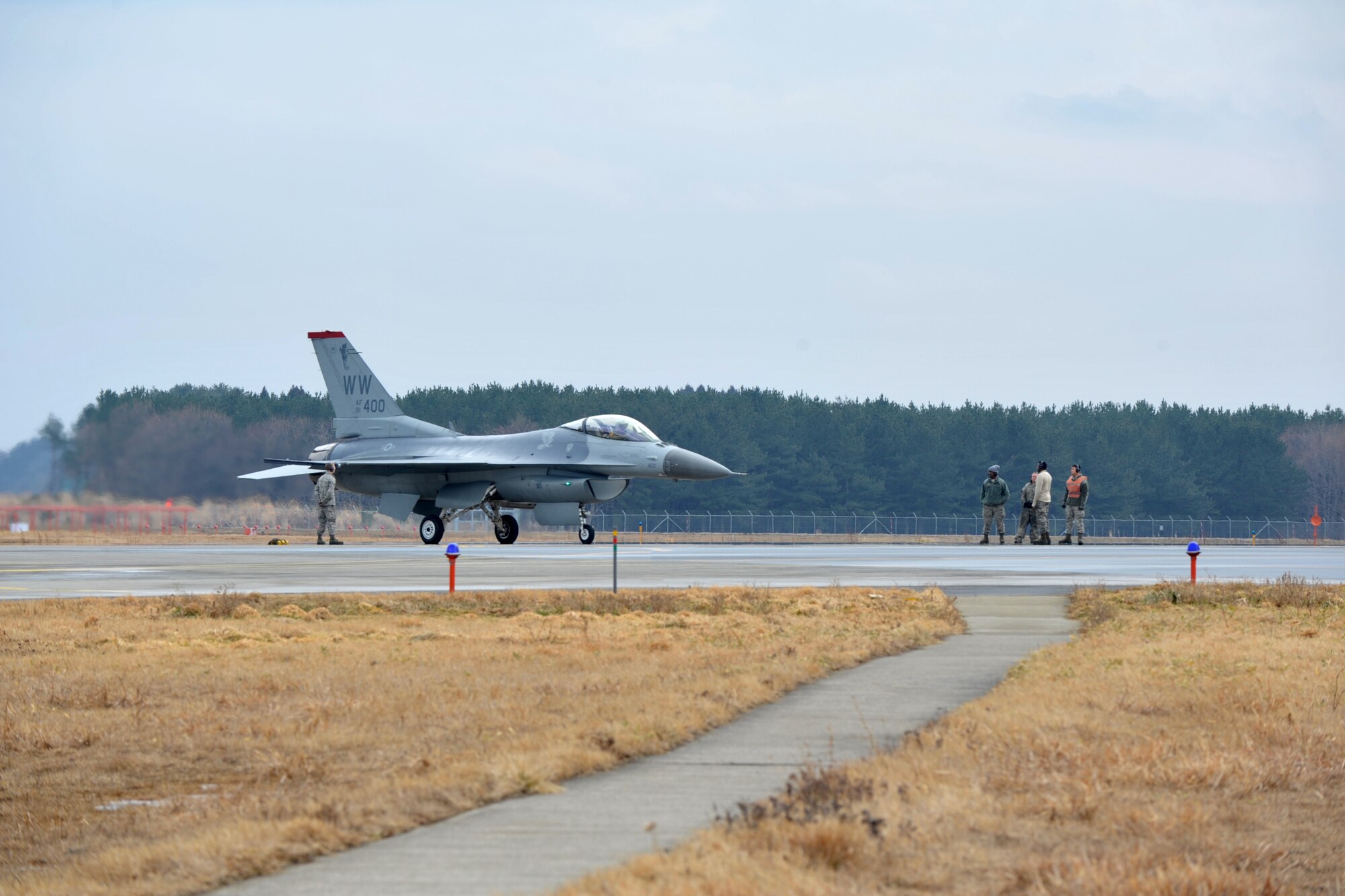 After 450 days of being grounded for extensive maintenance, tail number 400, an F-16 Fighting Falcon assigned to the 13th Fighter Squadron, took flight at Misawa Air Base, Japan, Jan. 18.