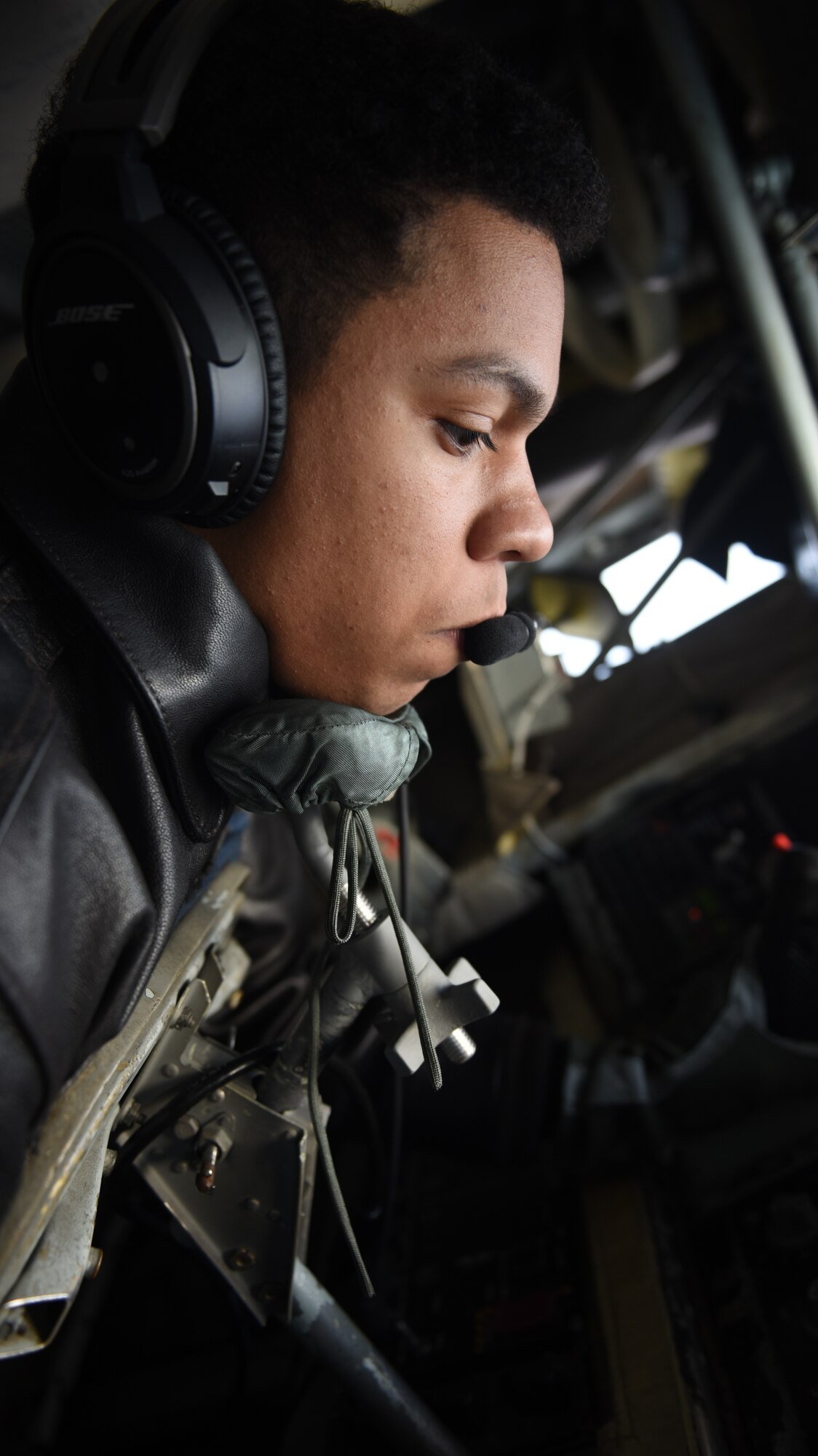 U.S. Air Force Senior Airman Justin Pauleon, 351st Air Refueling Squadron boom operator prepares the boom for aerial refueling over Germany, Feb. 23, 2018. The air refueling was part of a large force exercise with NATO allies including the Belgian, Dutch, French and German air forces.  (U.S. Air Force photo by Airman 1st Class Luke Milano)
