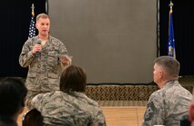 Warhawks look on as U.S. Air Force Maj. Gen. Dondi Costin, chief of chaplains, speaks to the crowd about building a proper foundation of faith during the National Prayer Breakfast held inside the Patriot Club on Offutt Air Force Base, Nebraska, Feb. 15, 2018. Chaplain Costin is the senior pastor for more than 664,000 active-duty, Guard, Reserve, and civilian personnel serving in the U.S. and overseas.