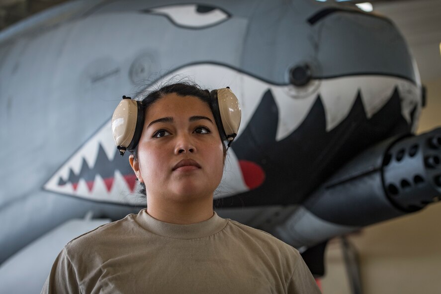 Airman 1st Class Jasmin Martinez, 75th Aircraft Maintenance Unit (AMU) weapons load crew chief, waits for the results of a weapons-load competition, Feb. 22, 2018, at Moody Air Force Base, Ga. Judges assessed the 75th and 74th AMUs on how quickly and efficiently they loaded munitions onto an A-10C Thunderbolt II during the loading portion of the competition. They were also judged on dress and appearance and a written test based on munition knowledge. (U.S. Air Force photo by Senior Airman Janiqua P. Robinson)