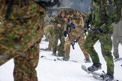 U.S., Allied, and partner-nation Soldiers from nine countries participate in the Cold Regions Military Collaborative Training Event at Arctic Valley in Joint Base Elmendorf-Richardson, Alaska, Feb. 22, 2018. The U.S. Army Alaska hosted event focused on strengthening relationships among allied and partner nations with experience operating in cold weather, and at high elevations; and set conditions for future collaboration.