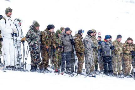 U.S., Allied, and partner-nation Soldiers from nine countries participate in the Cold Regions Military Collaborative Training Event at Arctic Valley in Joint Base Elmendorf-Richardson, Alaska, Feb. 22, 2018. The U.S. Army Alaska hosted event focused on strengthening relationships among allied and partner nations with experience operating in cold weather, and at high elevations; and set conditions for future collaboration.