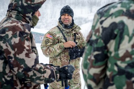 U.S., Allied, and partner-nation Soldiers from nine countries participate in the Cold Regions Military Collaborative Training Event at Arctic Valley in Joint Base Elmendorf-Richardson, Alaska, Feb. 22, 2018. The U.S. Army Alaska hosted event focused on strengthening relationships among allied and partner nations with experience operating in cold weather, and at high elevations; and set conditions for future collaboration.