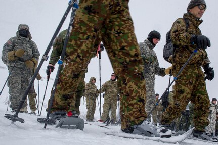 U.S., Allied, and partner-nation Soldiers from nine countries participate in the Cold Regions Military Collaborative Training Event at Arctic Valley in Joint Base Elmendorf-Richardson, Alaska, Feb. 22, 2018. The U.S. Army Alaska hosted event focused on strengthening relationships among allied and partner nations with experience operating in cold weather, and at high elevations; and set conditions for future collaboration.