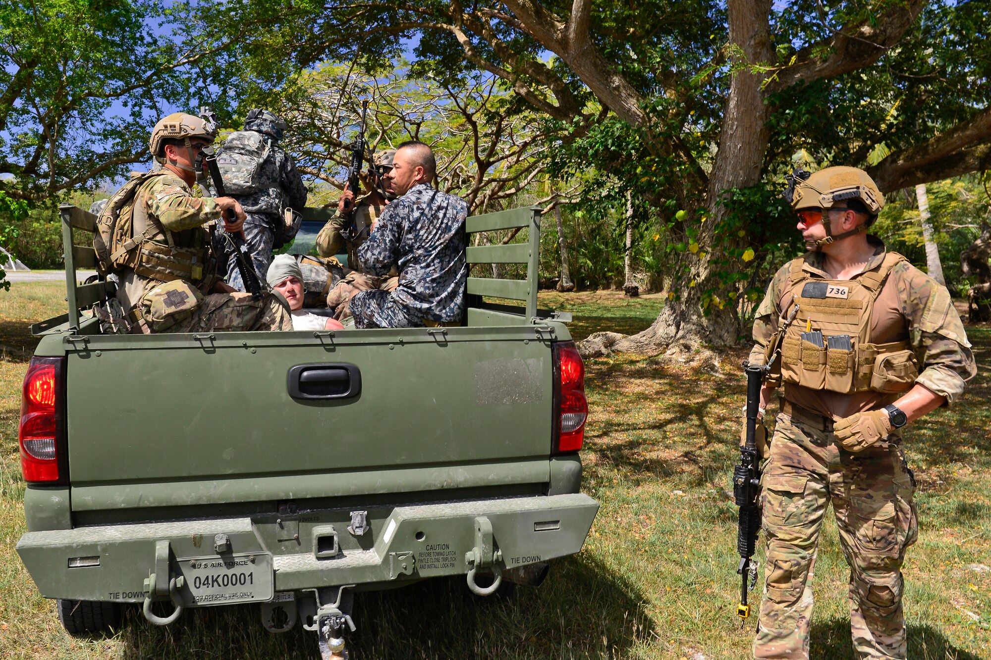 U.S. Air Force and Koku Jieitai (Japan Air Self-Defense Force) members perform search and rescue and medical evacuation operations in exercise COPE NORTH 18 on Tinian, U.S. Commonwealth of the Northern Marianas Islands, Feb. 21, 2018. COPE NORTH 18 enables U.S. and allied forces to train humanitarian assistance/disaster relief operations from austere operating bases, enhancing our capacity and capability to respond in times of crisis. (U.S. Air Force photo by Airman 1st Class Christopher Quail)