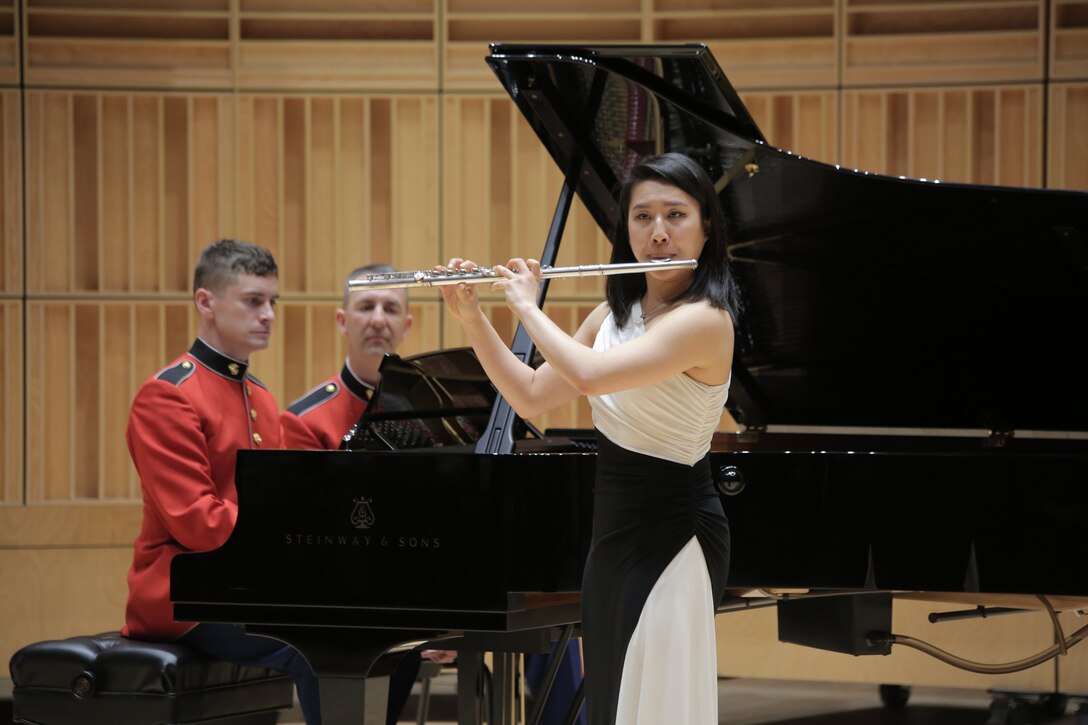 On Saturday, Feb. 24, the Marine Band hosted its annual recital for the 2017-18 Concerto Competition for High School Musicians at the John Philip Sousa Band Hall in Washington, D.C. The panel of judges consisted of Marine Band Director Col. Jason K. Fettig, Assistant Directors Maj. Michelle A. Rakers and Capt. Ryan J. Nowlin, and guest adjudicator professor Dennis Zeisler from Old Dominion University (ODU) in Norfolk, Va. The semi-finalists include tuba player Robert Black, flutist Tessa Vermeulen, saxophone player Jordan Savage, flutist Jennifer Wang, and bassoonist Daniel McCarty.