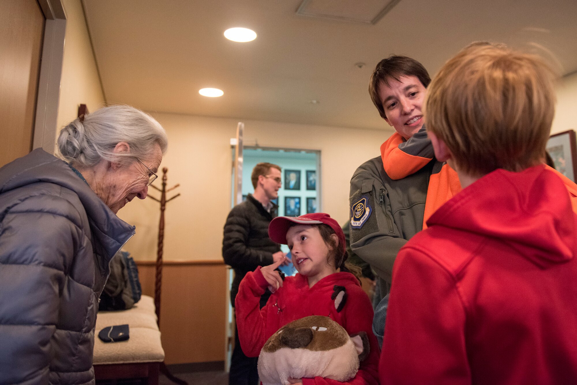 Kay Inhofe, wife of Sen. James Inhofe, R-O.K., meets with service members and their families from Oklahoma during a meet and greet at Yokota Air Base, Japan, Feb. 25, 2018.