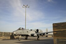 An A-10 Thunderbolt II, assigned to the 303rd Expeditionary Fighter Squadron, sits on the newly realigned flight line at the 451st Air Expeditionary Group, Kandahar Airfield, Afghanistan Feb. 22, 2018.