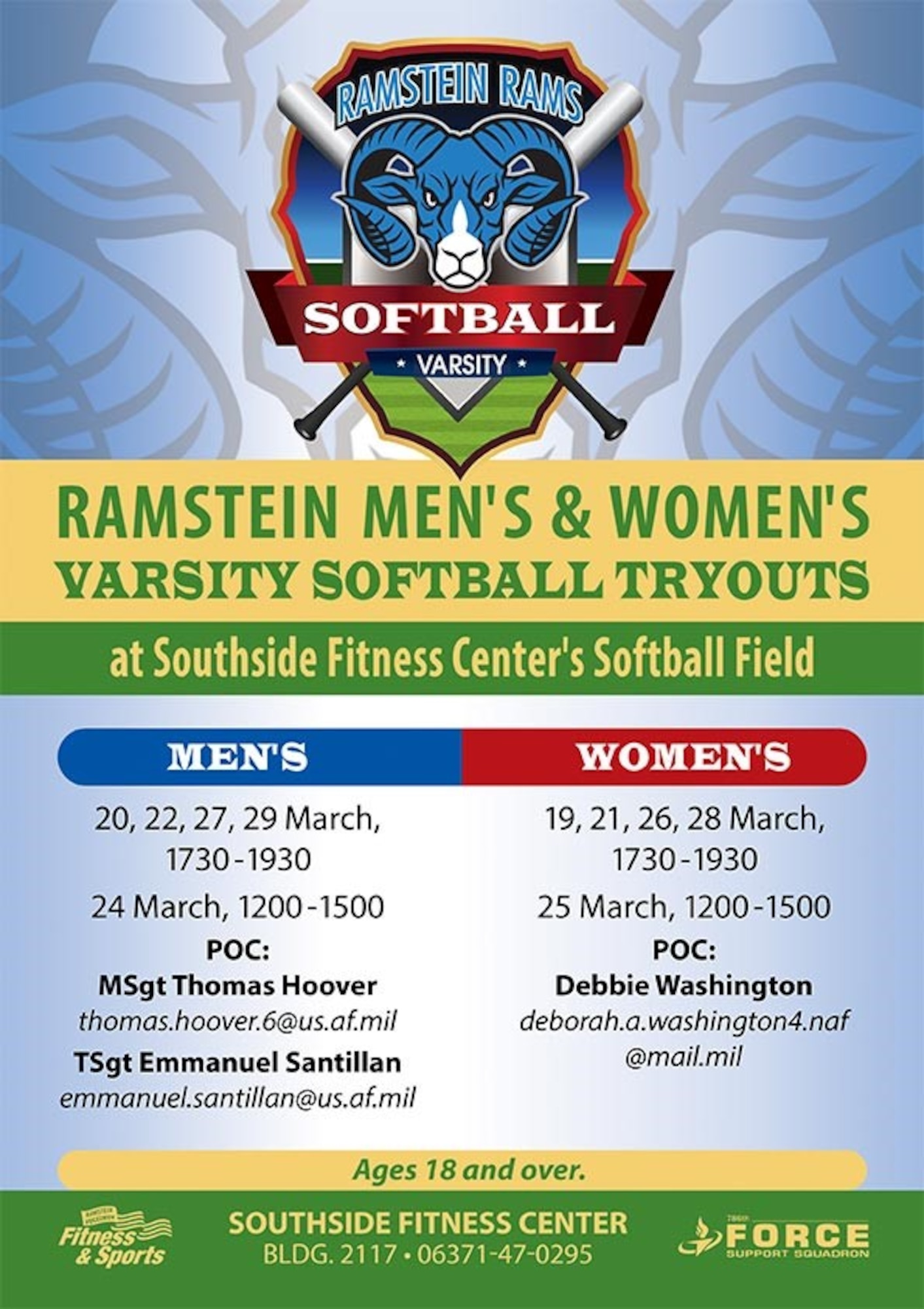 Graphic of Ramstein Ram's tryout schedule