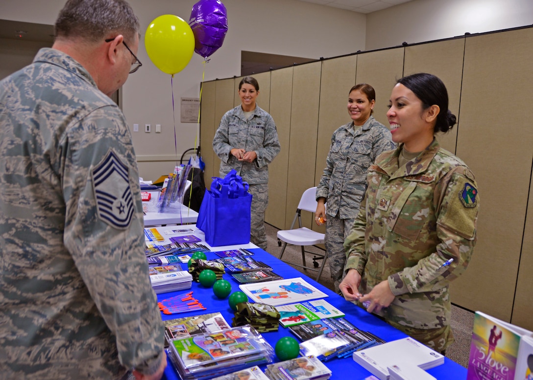 Master Sgt. AnnJill Transfiguracion, 919th Special Operations Force Support Squadron Airman and Family Readiness Center, gives an overview of available resiliency support materials