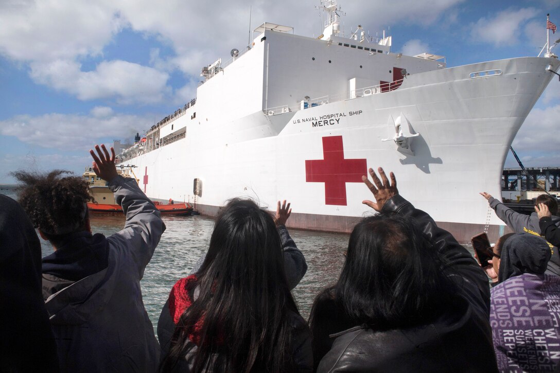 he Hospital ship USNS Mercy prepares to depart Naval Base San Diego to participate in Pacific Partnership 2018.