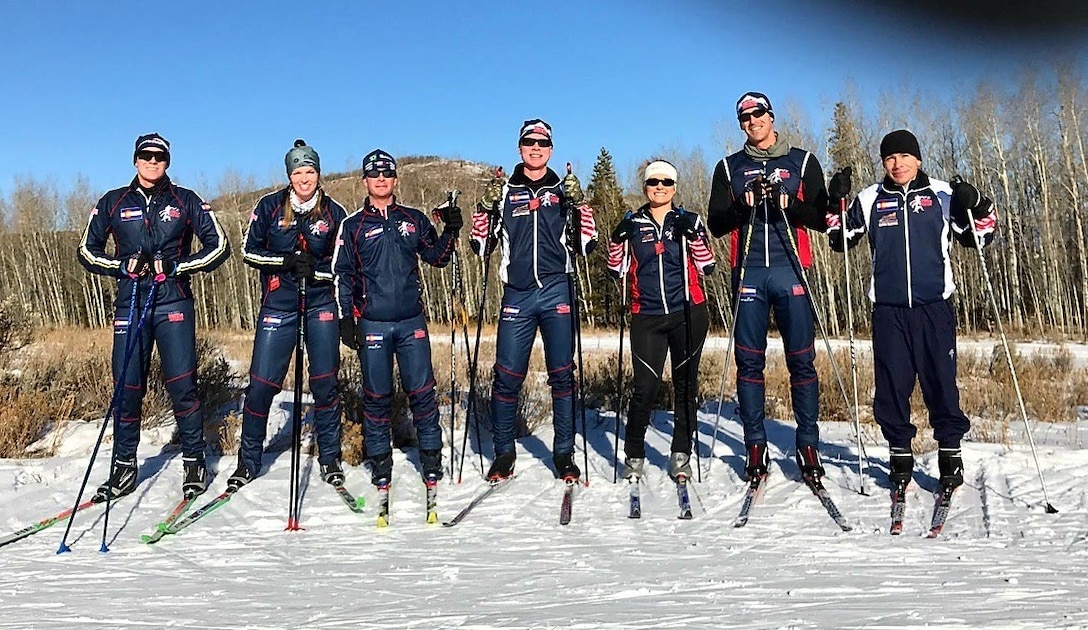 Members of the 2017 Colorado National Guard biathlon team pose for a photo during ski training at Snow Mountain Ranch in Granby, Colo., Dec. 15, 2017. Colorado Army National Guard photo by Lt. Col. Marc Reyher