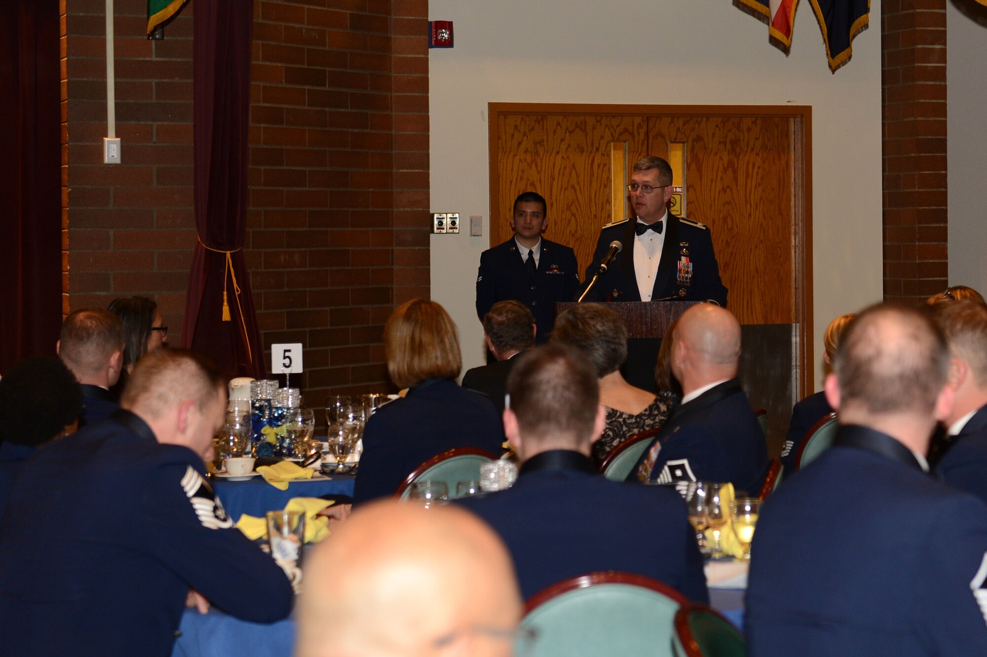Col Anthony Babcock, 62nd Maintenance Group commander, speaks during the 2017 Team McChord Annual Awards Banquet at the McChord Field Club, Joint Base Lewis-McChord, Wash., Feb. 23, 2018. Babcock was the guest speaker at the awards banquet.