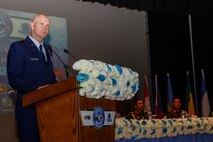 U.S. Air Force Maj. Gen. James O. Eifert, Air National Guard Assistant to Commander, U.S. Pacific Airforce, gives a speech during the opening ceremony for Exercise Shanti Doot 4 in Bangladesh.