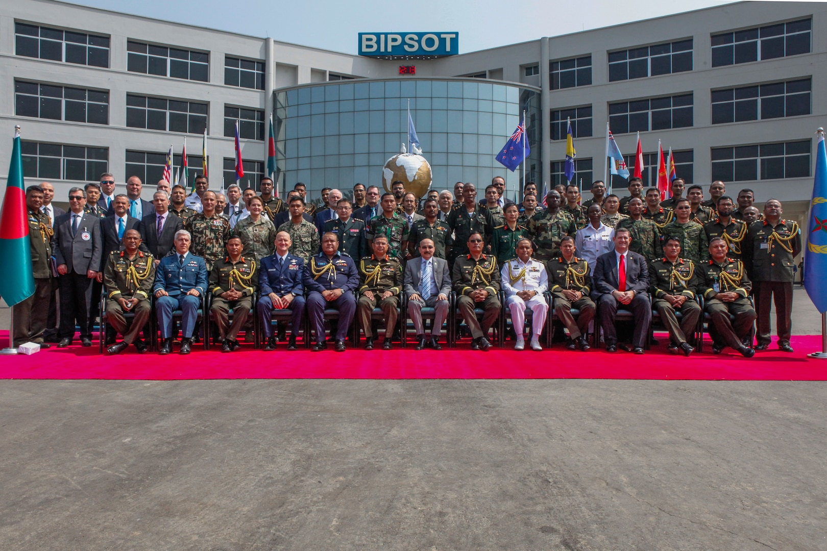 Multinational military leaders and dignitaries gather after the opening ceremony of Exercise Shanti Doot 4 in Bangladesh.