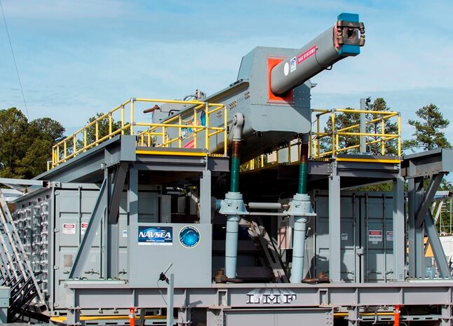 IMAGE: DAHLGREN, Va. (Jan. 12, 2017) – The Office of Naval Research sponsored electromagnetic railgun at terminal range located at Naval Surface Warfare Center Dahlgren Division. The electromagnetic railgun launcher is a long-range weapon that fires projectiles using electricity instead of chemical propellants. (U.S. Navy photo by John F. Williams/Released)