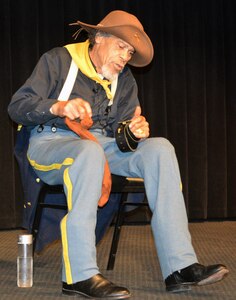 Wayne Hart, with the Buffalo Soldiers National Museum, performed a monologue of life as a Buffalo Soldier for the audience at the Black History Month observance Feb. 23 at Joint Base San Antonio-Fort Sam Houston.