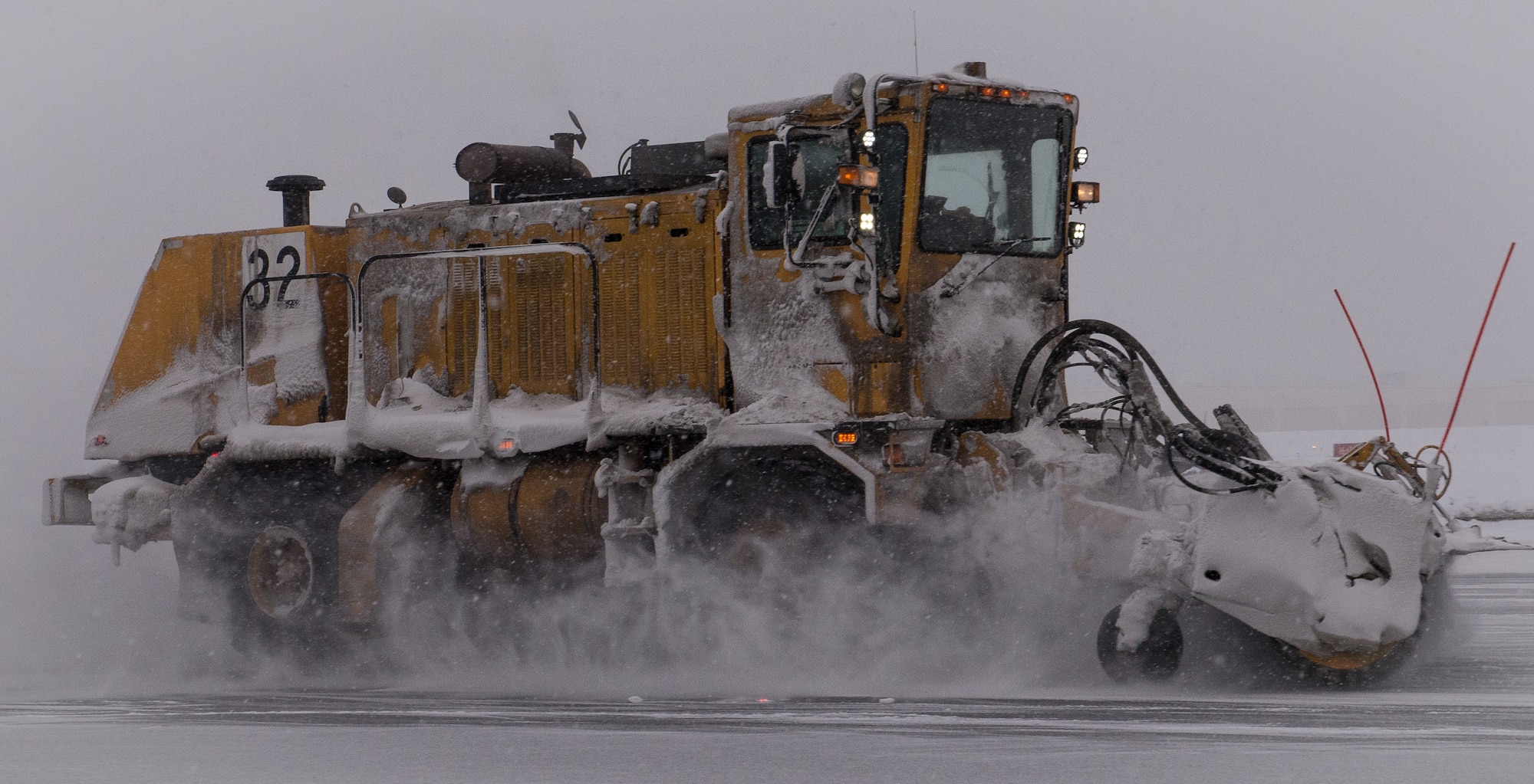 Members of the 773d Civil Engineer Squadron Snow Barn remove snow from the flightline at Joint Base Elmendorf-Richardson, Alaska, Feb. 22, 2018. Earlier this year the Snow Barn team was recognized for their dedication and hard work when their team was awarded the Balchen/Post Award for the best military snow removal team in the Air Force for the 2016-2017 winter season.