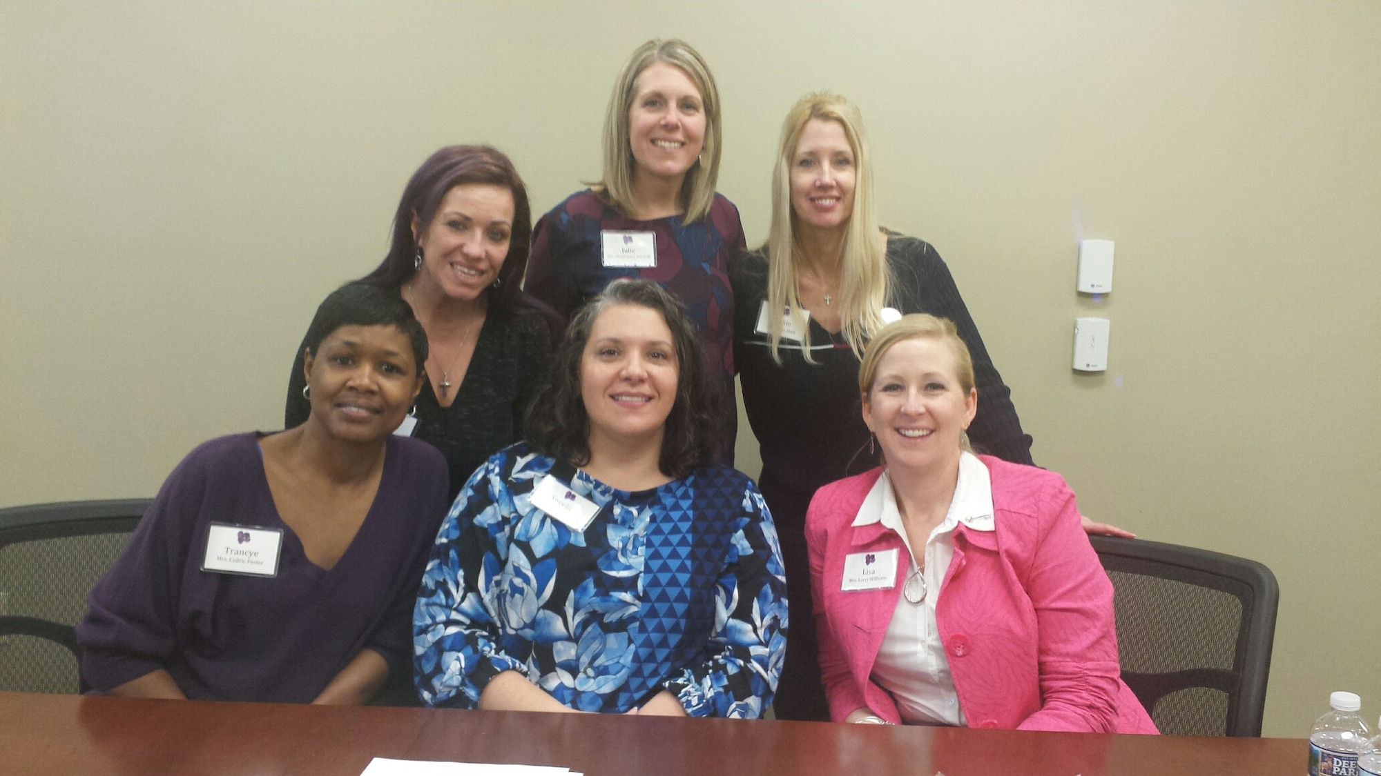 Maggie Ottenwess (top left), Trancye Foster (bottom left) and Angelica Hibbert (bottom center) all attended a mini-course for spouses of chief master sergeant selects put on by Julie Yevchak, Jackie Abell, and Lisa Williams at Joint Base McGuire-Dix-Lakehurst, Feb. 23. The course  offered professional development and resources that will be useful in their new roles. (Courtesy photo)