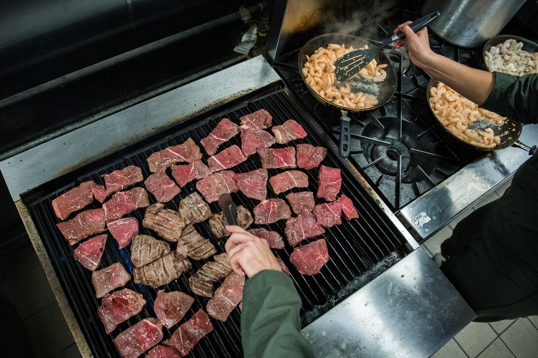 Total force effort by 73rd AS and 54th AS to prep food for outbound missions.