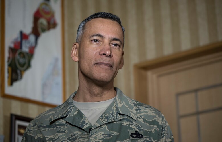 U.S. Air Force Chief Master Sgt. Terrence A. Greene, the United States Forces Japan and Fifth Air Force command chief, prepares for an interview at Misawa Air Base, Japan, Feb. 23, 2018. The main objective of the chief’s visit was to show support, on behalf of the USFJ and Fifth Air Force, at the Japan Air Self-Defense F-35A Lightning II commemoration ceremony, but he insisted on meeting with Team Misawa enlisted members. (U.S. Air Force photo by Airman 1st Class Collette Brooks)