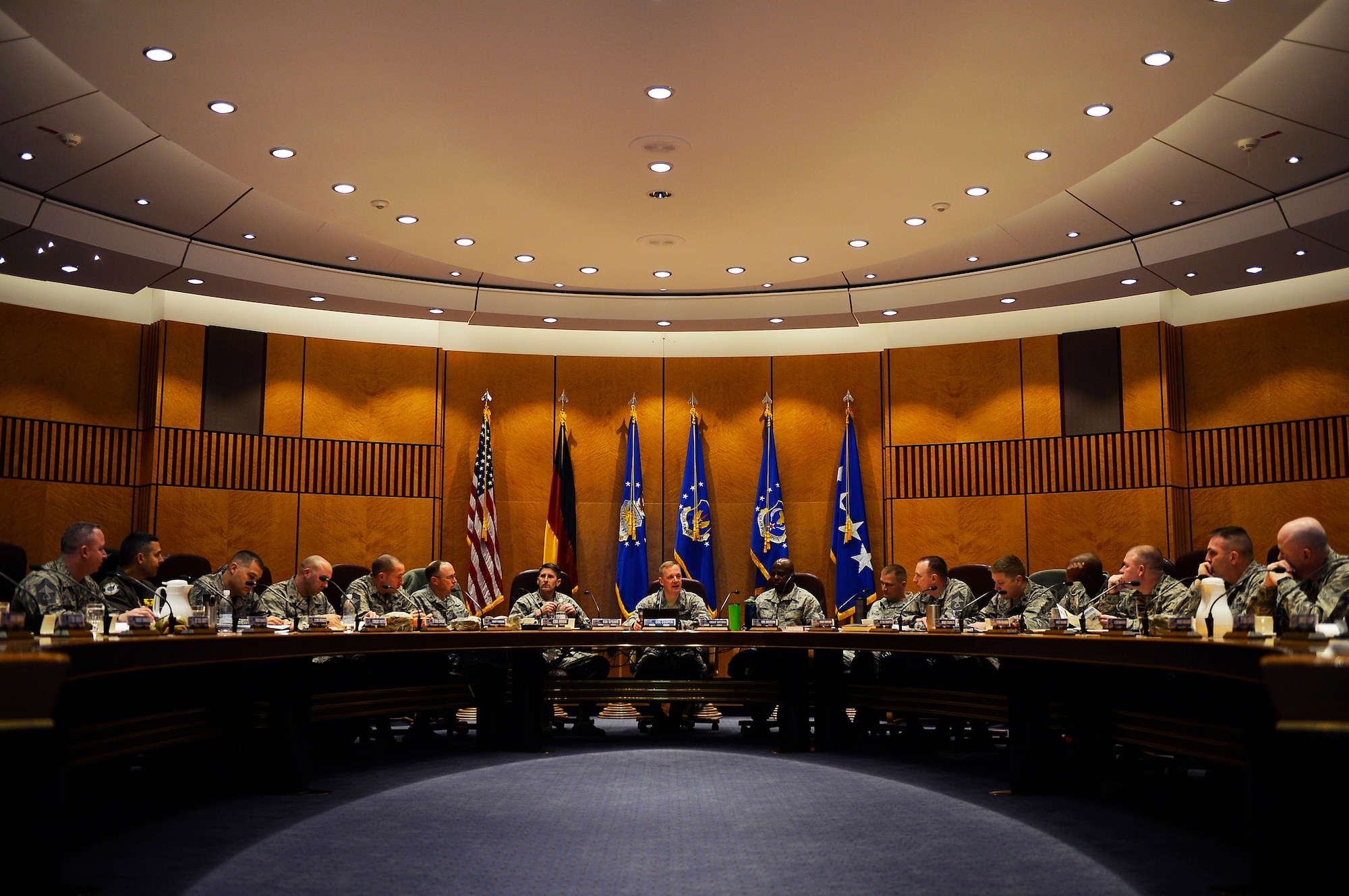 521st Air Mobility Operations Wing leadership attend a commander’s conference, on Ramstein Air Base, Germany, Feb. 21, 2018. Participants in the week-long conference discussed concerns and topics ranging from unit readiness to mission execution and effectiveness. (U.S. Air Force photo by Senior Airman Joshua Magbanua)