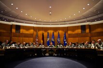 521st Air Mobility Operations Wing leadership attend a commander’s conference, on Ramstein Air Base, Germany, Feb. 21, 2018. Participants in the week-long conference discussed concerns and topics ranging from unit readiness to mission execution and effectiveness. (U.S. Air Force photo by Senior Airman Joshua Magbanua)