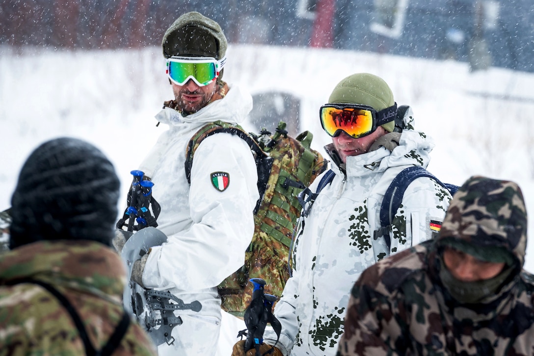 U.S., Italian, German and Nepal soldiers participate in the Cold Regions Military Collaborative Training Event.