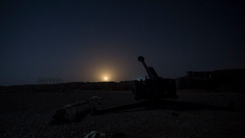 An illumination round lights up the night sky after a successful fire mission from the Afghan National Army artillerymen with 1st Brigade, 215th Corps during operation Maiwand 10 in Helmand Province, Afghanistan, Dec. 27, 2017. The artillerymen with 1st Brigade fired an illumination round near a bed-down site to raise the morale of the Afghan National Army Soldiers, showcasing that they can provide artillery support at any time during the operation. (U.S. Marine Corps photo by Sgt. Justin T. Updegraff)
