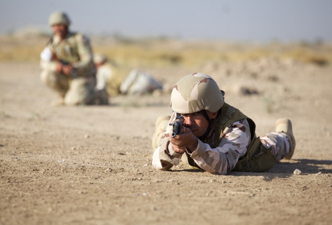 Members of the Iraqi security forces provide security during rural combat training at Camp Taji, Iraq, Nov. 18, 2017. Camp Taji is one of four Combined Joint Task Force Operation Inherent Resolve locations dedicated to training partner forces and enhancing their effectiveness on the battlefield. CJTF-OIR is the global coalition that’s dedicated to the defeat of the Islamic State of Iraq and Syria. Army photo by Cpl. Rachel Diehm