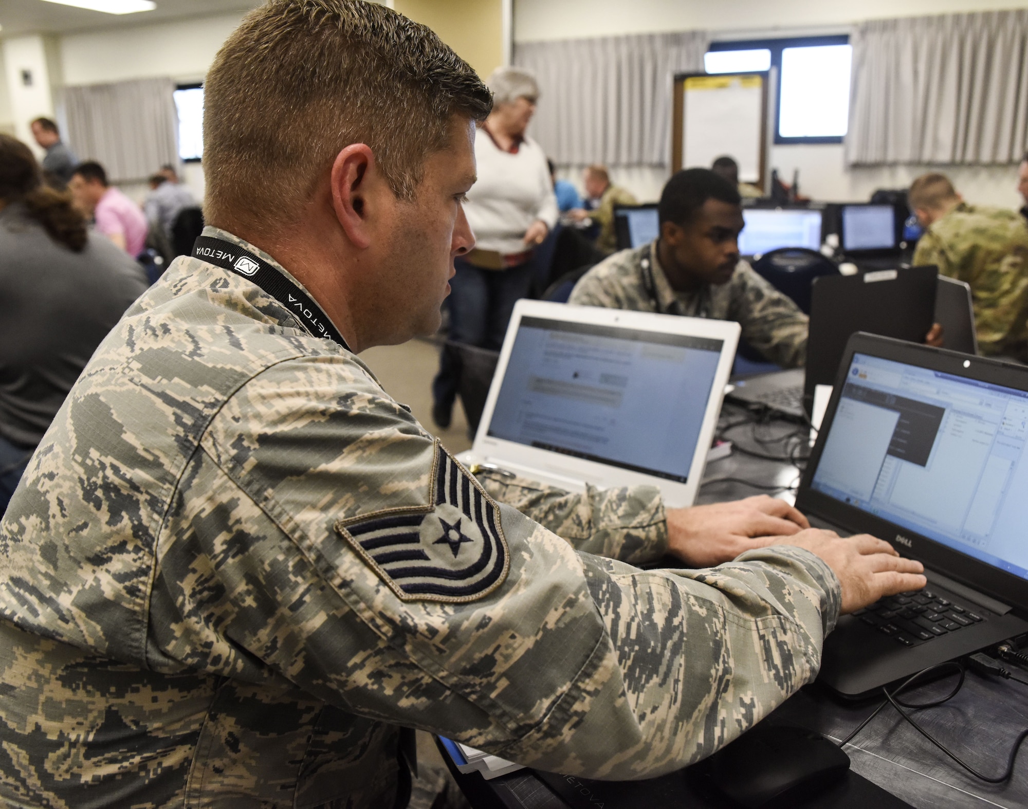 The three-day training course gave participants the opportunity to work within a simulated environment created specifically to assist cyber operators and IT managers with mitigating the risks of a cyber attack. (U.S. Air National Guard photo by Senior Airman Kayla K. Edwards)