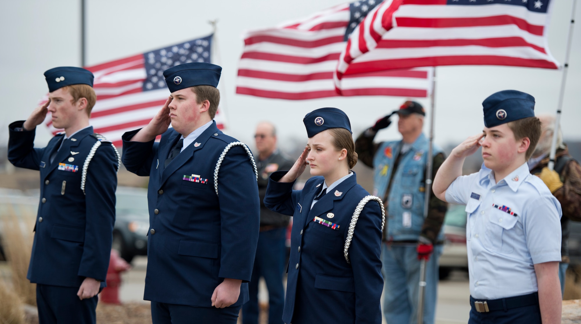 Family, friends and members of the U.S. military gather to celebrate the life of Elizabeth Strohfus in Fairbault, Minn., Mar. 15, 2016.