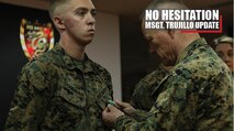 Lt. Gen. Lawrence D. Nicholson, commanding general of III Marine Expeditionary Force, awards Cpl. Matthew Dungan with the Navy and Marine Corps Commendation Medal Jan. 3, 2018 at Camp Courtney, Okinawa, Japan. Dungan, a bulk fuel specialist with Bulk Fuel Company, 9th Engineer Support Battalion (ESB), 3rd Marine Logistics Group, received the award for aiding Master Sgt. Hector Trujillo, a motor transport maintenance chief with 9th ESB, who was injured at the scene of an accident on the Okinawa Expressway Dec. 1, 2017. (U.S. Marine Corps photo by Pfc. Jamin M. Powell)