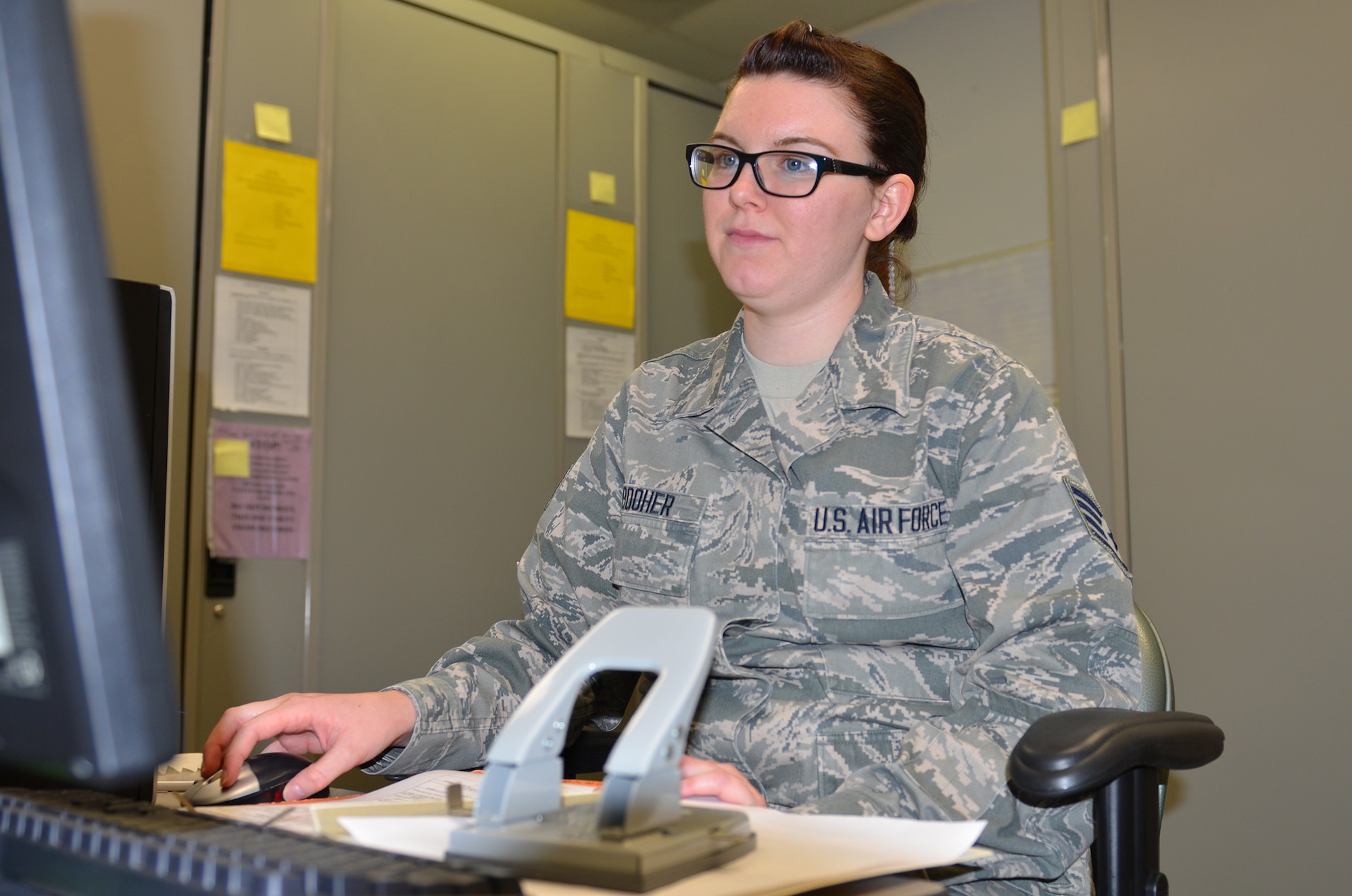 Staff Sgt. Aubrey L. Booher, 445th Aerospace Medicine Squadron health services management craftsman, is the 445th Airlift Wing January 2018 Spotlight Performer.