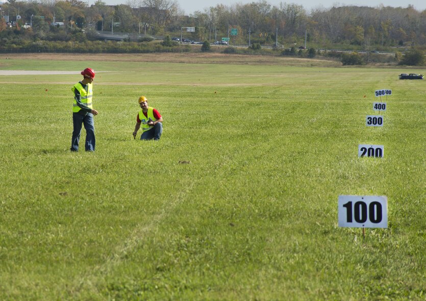 Staff measure pumpkins distance