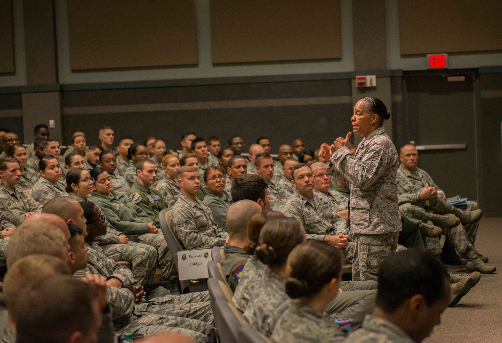 Chief Frey talking to Airmen