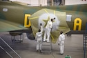 DAYTON, Ohio (12/06/2017) -- National Museum of the U.S. Air Force restoration crews continue the painting process on the Boeing B-17F Memphis Belle™. Plans call for the aircraft to be placed on permanent public display in the WWII Gallery here at the National Museum of the U.S. Air Force on May 17, 2018. (U.S. Air Force photo by Ken LaRock)