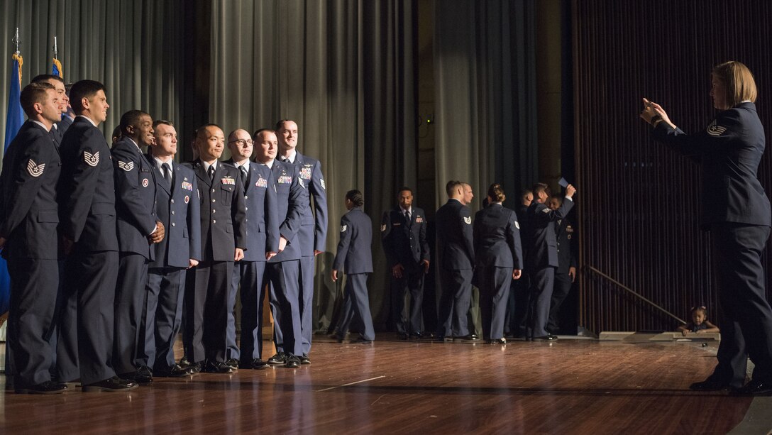 apan Air Self-Defense Force Tech. Sgt. Masaaki Hayakawa, 701st Squadron, Special Airlift Group, poses for a photo alongside his class after the NCO Academy graduation Dec. 21, 2017, at Kadena Air Base, Japan.